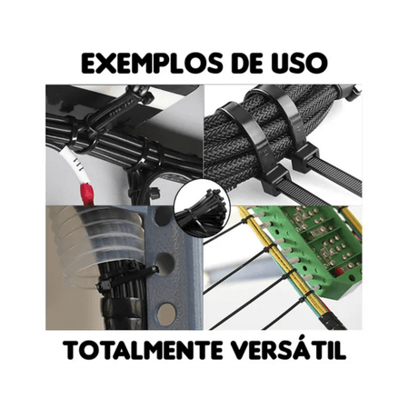 Abraçadeira de Nylon Preta 4,8mm x 200mm 100 Unidades