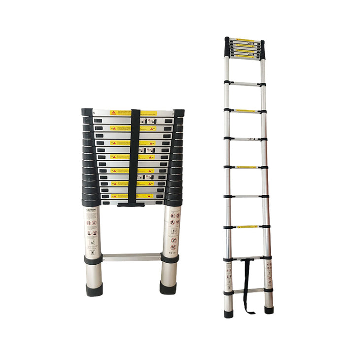Escada Telescópica Extensível Alumínio 15 Degraus 4.40m 150Kg + Ganchos + Barra Estabilizadora