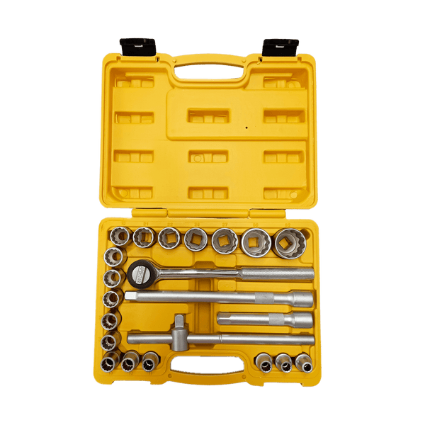 Jogo Soquetes Estriados Encaixe Aço Cromo Vanádio Acabamento Cromado 1/2" 8mm a 32mm 22 Peças