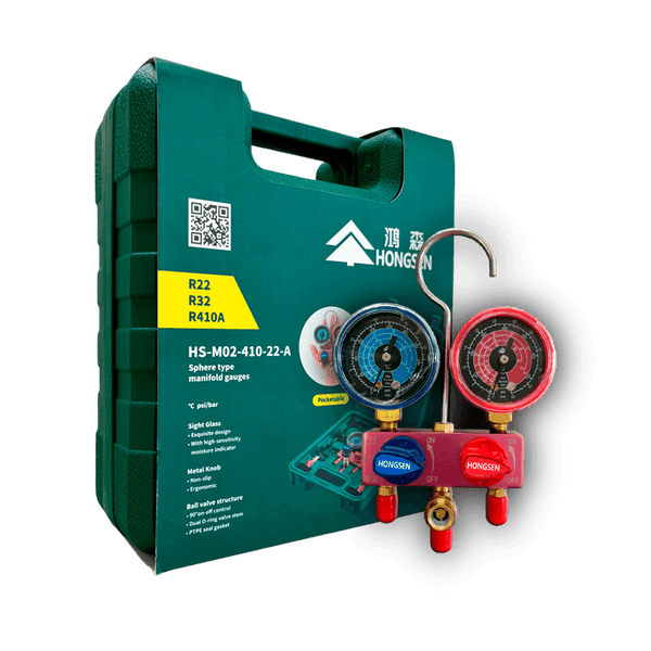 Manifold Mini Profissional Ar Condicionado Refrigeração com Visor + Mangueiras + Adaptadores + Maleta R22 R32 R410A