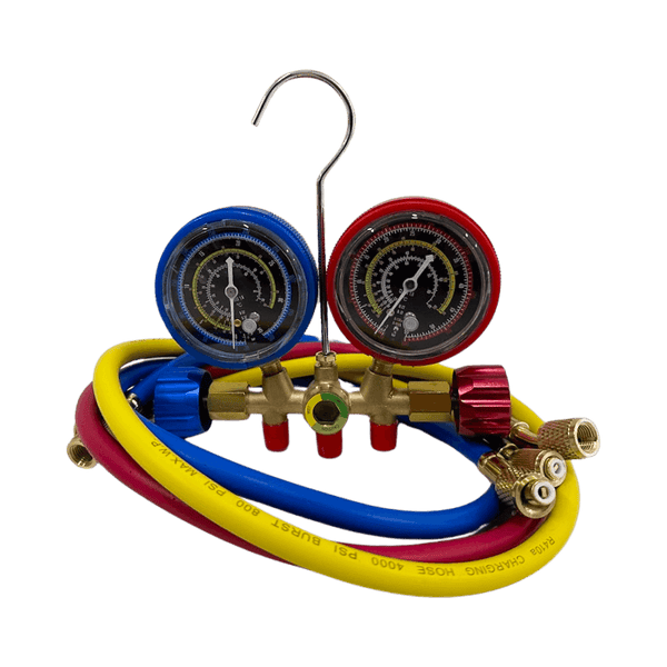 Manifold Profissional Ar Condicionado Refrigeração com Visor e Mangueiras 90cm R22 R32 R134A R410A
