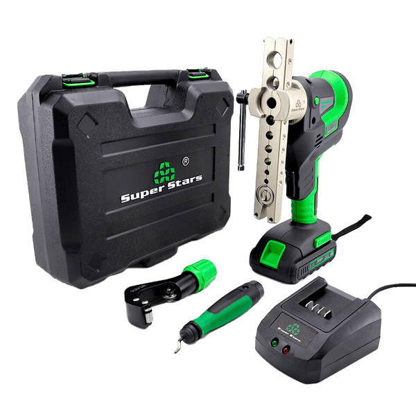 Kit Flangeador Elétrico Sem Fio Excêntrico 1/4" a 3/4" (6mm a 19mm) + Rebarbador + Cortador DSZH SUPER STARS