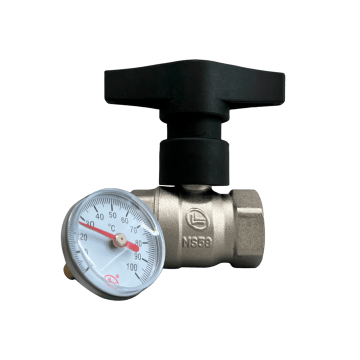 Registro Válvula Esfera Borboleta com Termômetro Latão Rosca Fêmea 1/2" BSP 0°C a 100°C
