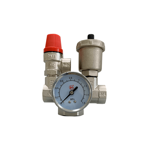 Kit Hidráulico de Segurança (Purgador de Ar + Manômetro + Válvula de Segurança) 1” x 3/4” BSP