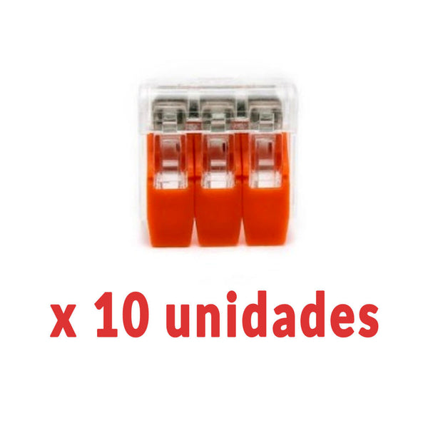 Conector de Emenda Tipo Wago 3 Polos 600V 32A 4mm² - 10 unidades