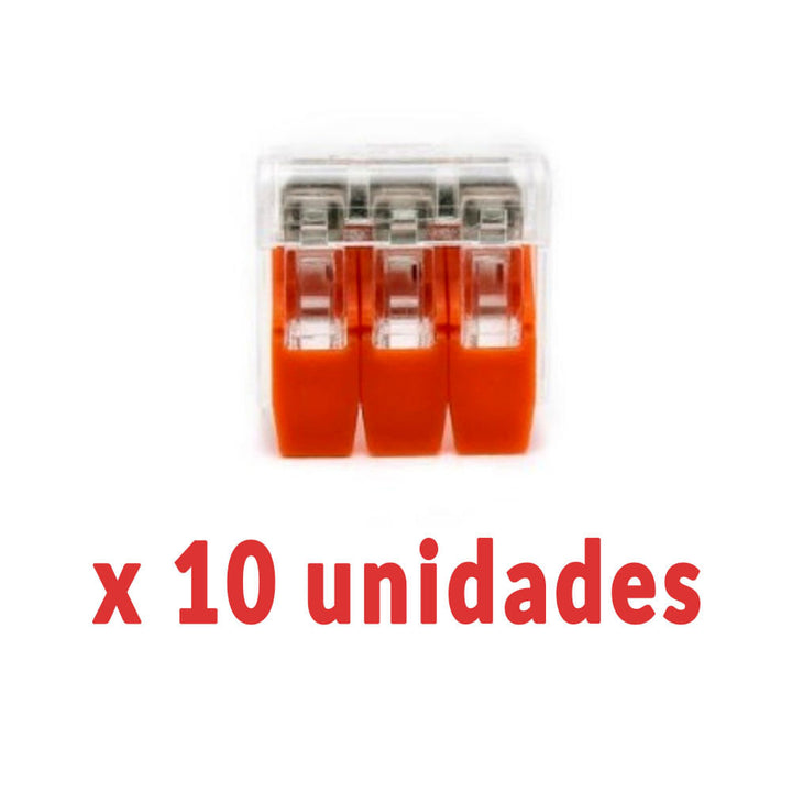 Conector de Emenda Tipo Wago 3 Polos 600V 32A 4mm² - 10 unidades