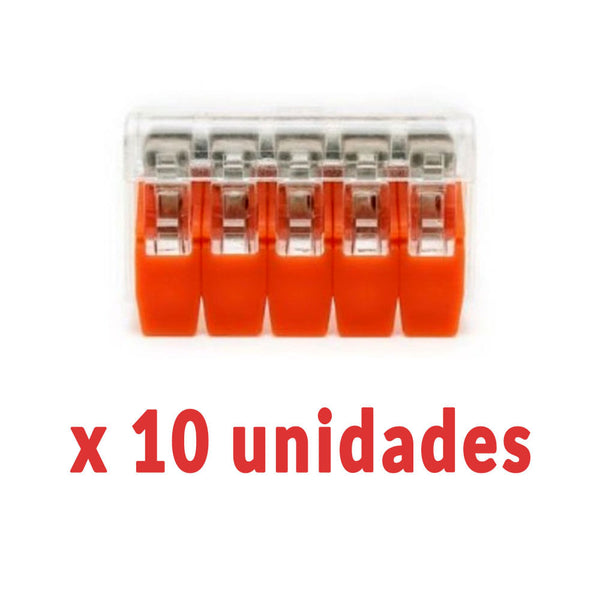Conector de Emenda Tipo Wago 5 Polos 600V 32A 4mm² - 10 unidades