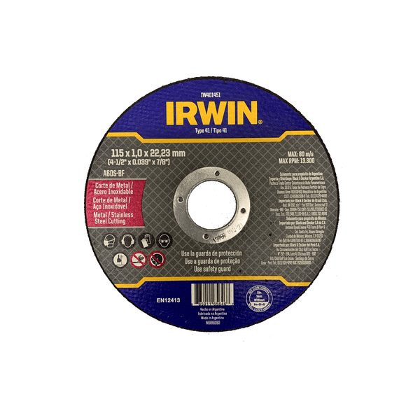 Disco de Corte Metal/Inox 4.1/2 x 1mm x 7/8 (22mm) - IRWIN