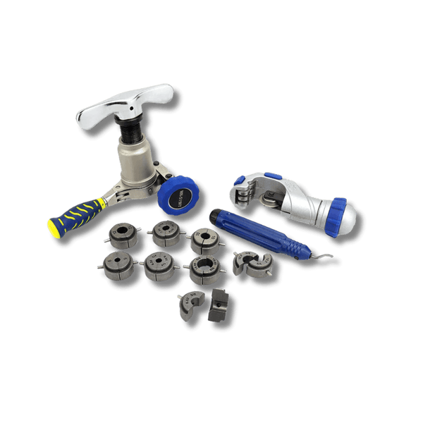Kit Flangeador de Tubos Excêntrico Sem Bancada 1/4" a 3/4" + Cortador 3/16” a 1.1/4” + Rebarbador DSZH