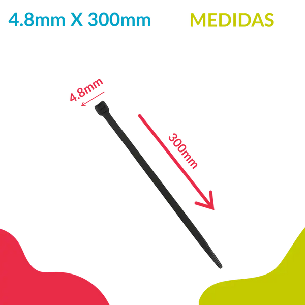 Abraçadeira de Nylon Preta 4,8mm x 300mm 100 Unidades