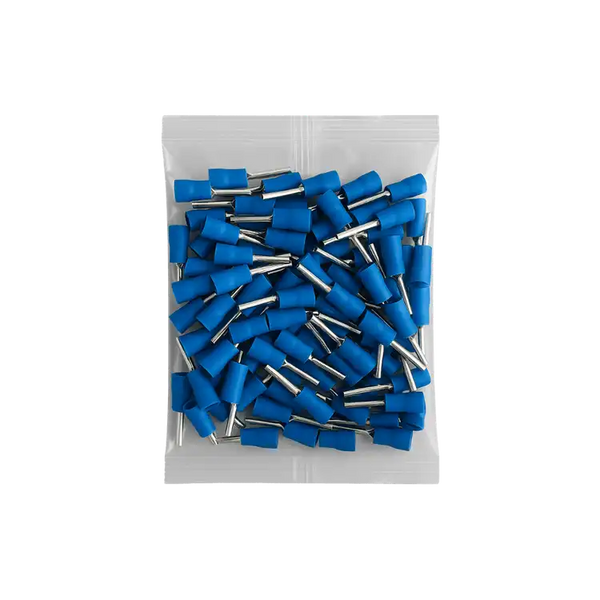 Terminal Pino Agulha Pré Isolado Azul 1,5mm a 2,5mm 100 unidades